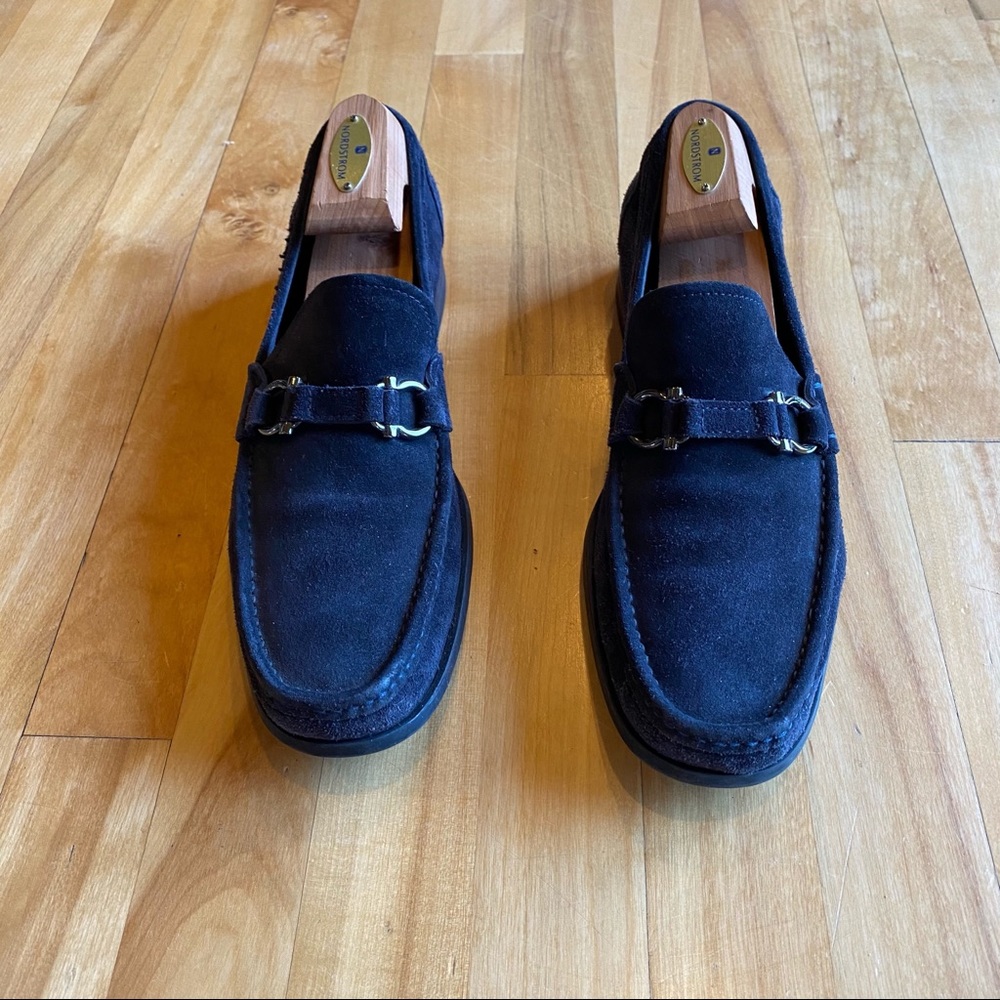 Ferragamo Authentic Navy Blue Suede Loafers